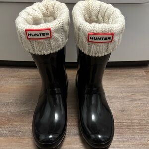 Hunter Women's Original Short Rain Boot with Cream Knit Cuffs